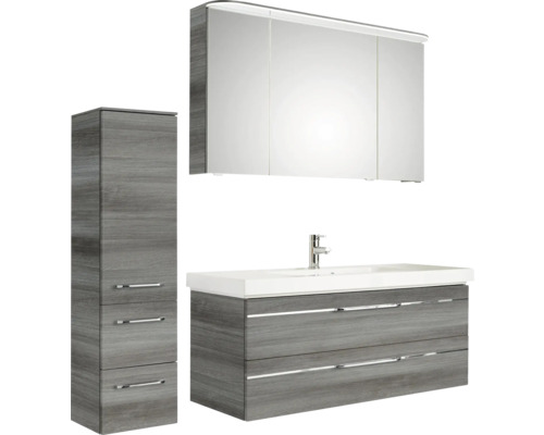 Badezimmerset mit Waschtischunterschrank, Spiegelschrank und Hochschrank
