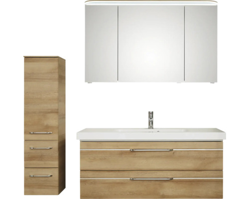 Badezimmer-Set mit Waschtischunterschrank, Spiegelschrank und Hochschrank