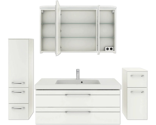 Badezimmer-Set mit Waschtischunterschrank, Waschbecken, Spiegelschrank und Hochschrank