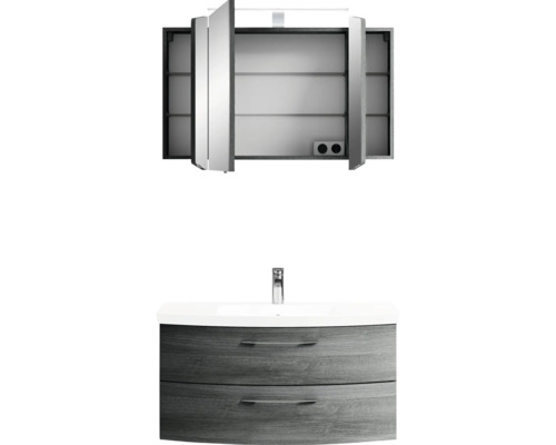 Badezimmerensemble mit Waschtischunterschrank, Waschbecken und Spiegelschrank
