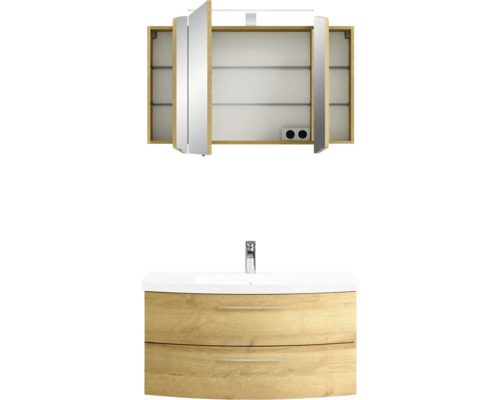 Badezimmer-Set mit Waschtischunterschrank, Waschbecken und Spiegelschrank