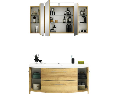 Badezimmerensemble mit Waschtischunterschrank und Spiegelschrank