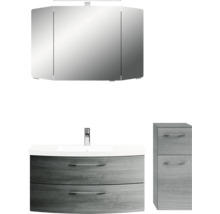 Badmöbel-Set Pelipal Sunline 104 BxHxT 131 x 200 x 50,5 cm Frontfarbe graphit struktur quer Badmöbelset 4-teilig mit Waschtisch Mineralmarmor weiß und Waschtischunterschrank Spiegelschrank mit LED-Beleuchtung Unterschrank