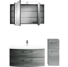 Badmöbel-Set Pelipal Sunline 104 BxHxT 131 x 200 x 50,5 cm Frontfarbe graphit struktur quer Badmöbelset 4-teilig mit Waschtisch Mineralmarmor weiß und Waschtischunterschrank Spiegelschrank mit LED-Beleuchtung Unterschrank