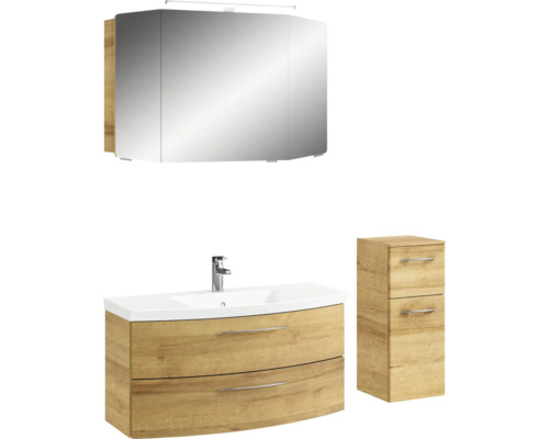 Badezimmerensemble mit Spiegelschrank, Waschtischunterschrank und Seitenschrank
