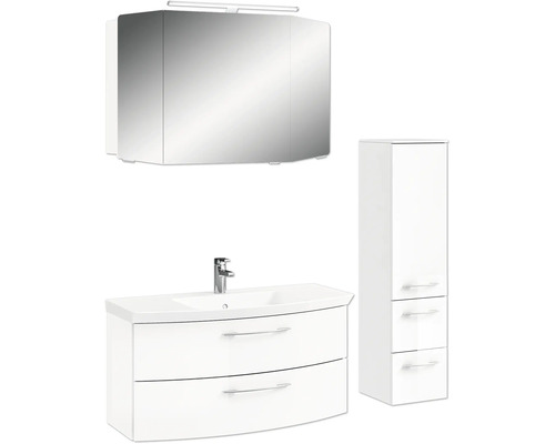 Badezimmergarnitur mit Spiegelschrank, Waschtisch und Hochschrank