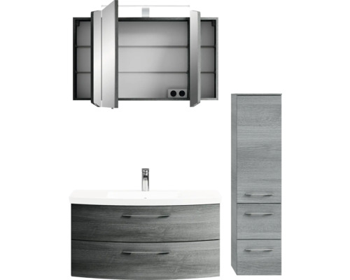 Badezimmerset mit Spiegelschrank, Waschtisch und Hochschrank
