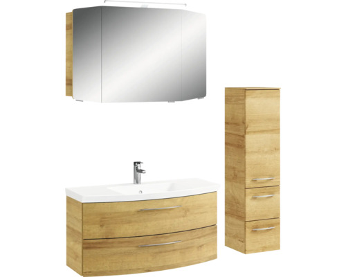 Badezimmer-Set mit Waschtischunterschrank, Spiegelschrank und Hochschrank