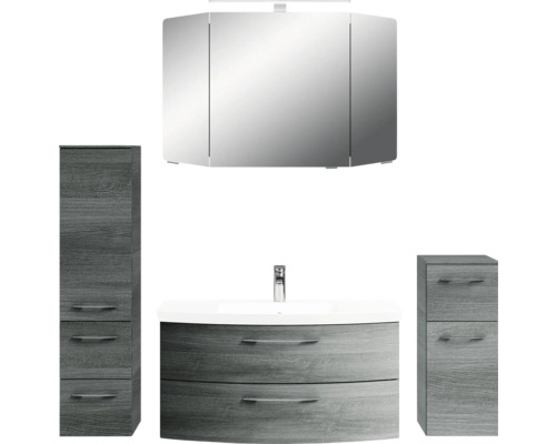 Badezimmerset mit Waschtisch, Spiegelschrank und Seitenschränken