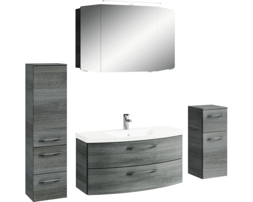 Badezimmermöbelset mit Waschbeckenunterschrank, Spiegelschrank und Hochschrank