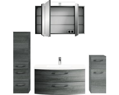 Badezimmer-Set mit Waschtisch, Waschbecken, Spiegelschrank und Hochschrank