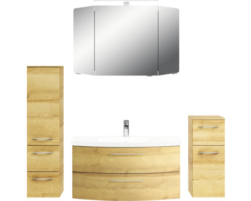 Badezimmer-Set mit Waschtischunterschrank, Spiegelschrank und Hochschränken