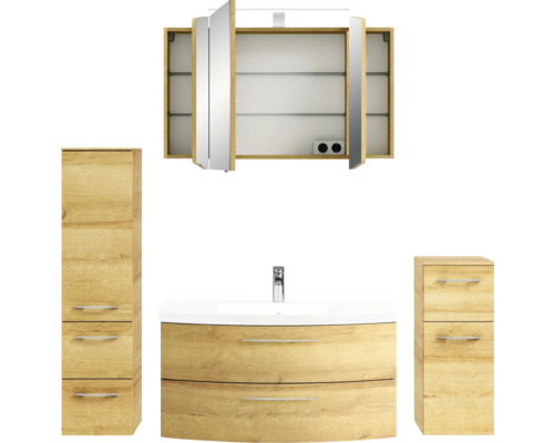 Badezimmer-Set mit Waschtisch, Spiegelschrank und Hochschrank