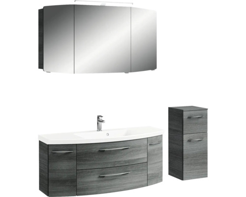 Badezimmer Set mit Waschbeckenunterschrank, Spiegelschrank und Hochschrank
