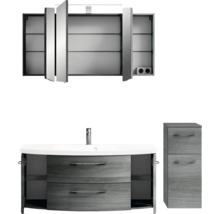 Badmöbel-Set Pelipal Sunline 104 BxHxT 151 x 200 x 50,5 cm Frontfarbe graphit struktur quer Badmöbelset 4-teilig mit Waschtisch Mineralmarmor weiß und Waschtischunterschrank Spiegelschrank mit LED-Beleuchtung Unterschrank