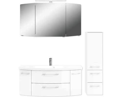 Badezimmerset mit Waschtisch, Spiegelschrank und Hochschrank für mehr Stauraum