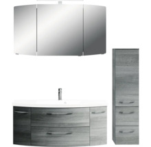 Komplette Badezimmereinrichtung mit Waschtischunterschrank, Waschbecken, Spiegelschrank und Hochschrank