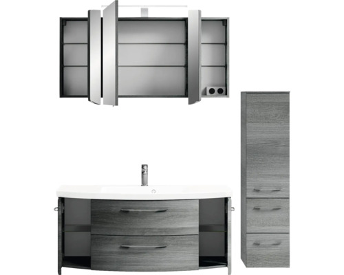 Badezimmermöbelset mit Waschtisch, Spiegelschrank und Hochschrank