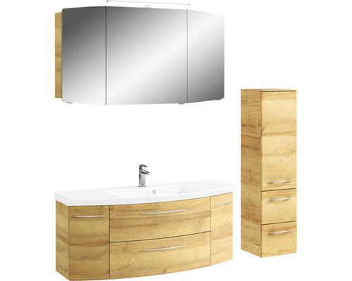Badezimmermöbelset mit Waschtischunterschrank, Spiegelschrank und Hochschrank