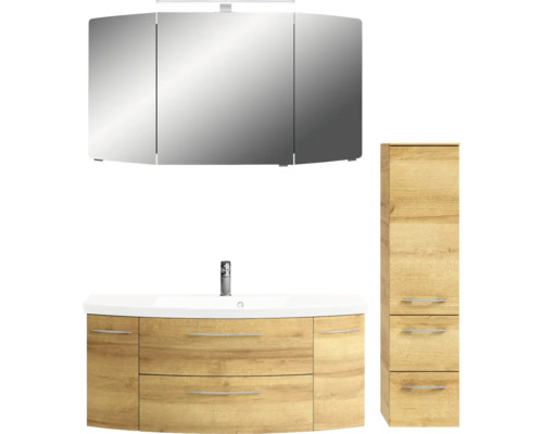 Badezimmerset mit Spiegelschrank, Waschtischunterschrank und Hochschrank