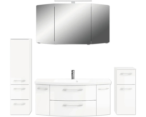 Badezimmermöbelset mit Waschtisch, Spiegelschrank und Hochschränken