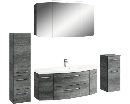 Badezimmermöbel-Set mit Waschtisch, Spiegelschrank und Hochschränken im modernen Design