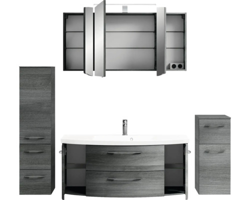 Badezimmer-Set mit Waschtisch, Spiegelschrank und Hochschränken