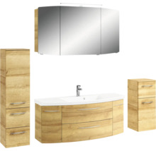 Badezimmerset mit Waschbeckenunterschrank, Spiegelschrank und zwei Seitenschränken