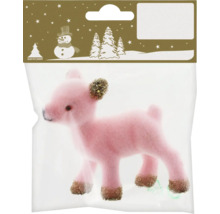 Verpackung mit rosa Zierreh mit Goldglitzerapplikationen