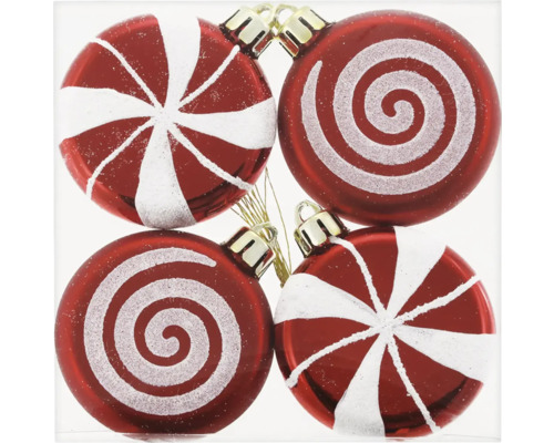 Weihnachtsdeko Bonbons Kunststoff 6 cm 4 Stück rot weiß