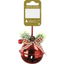 Dekorativer roter Weihnachtsbaumschmuck in Glockenform mit Schleife und Tannenzapfen