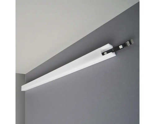 Wandleiste HDPS Kira selbstklebend inkl. Diffusor 1 St. 2 m, 45 x 42 mm Weiße LED-Leiste an grauer Wand unter weißer Decke montiert