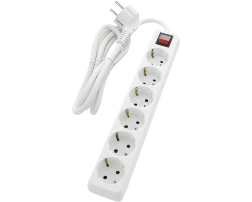 Steckdosenleiste mit fünf Steckplätzen, Kabel und Schalter