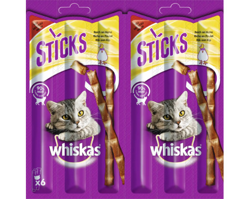 Katzensnack Whiskas Sticks Reich an Huhn 6 Stück Zwei Packungen Whiskas Sticks mit Hühnchengeschmack für Katzen