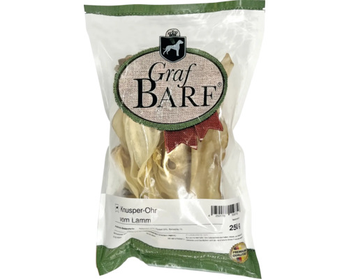Hundesnack Graf Barf Knusper-Ohr Lamm, getrocknet ca. 250 g Kauartikel Graf Barf Knusper-Ohr vom Lamm, 250 Gramm