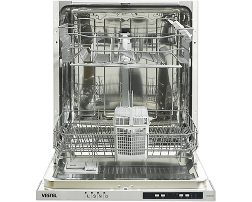 Offene Geschirrspülmaschine mit zwei Körben