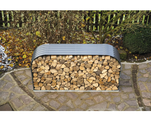 Kaminholzunterstand WESTMANN 212 x 46 x 111 cm anthrazit Brennholzregal aus Metall mit Holzscheiten