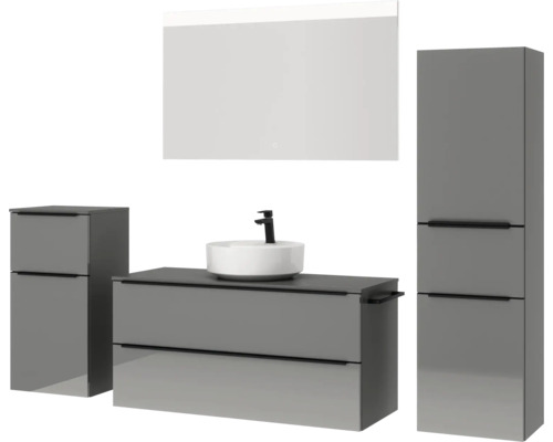 Badezimmer Set mit Waschtisch, Waschbecken, Spiegelschrank und Hochschrank