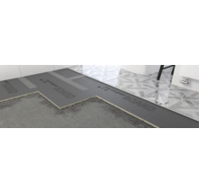 Badezimmerboden mit Dämmplatten für Fußbodenheizung