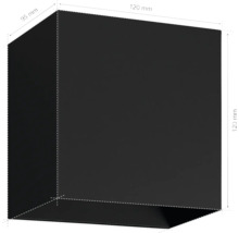 Abbildung einer würfelförmigen Lampe mit den Maßen 95 Millimeter und 120 Millimeter als technische Zeichnung.