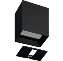 Schwarze Außenwandleuchte mit abnehmbarer Abdeckung.