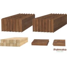 Holz für Gartenhaus oder Blockhaus und Palmakko Logo