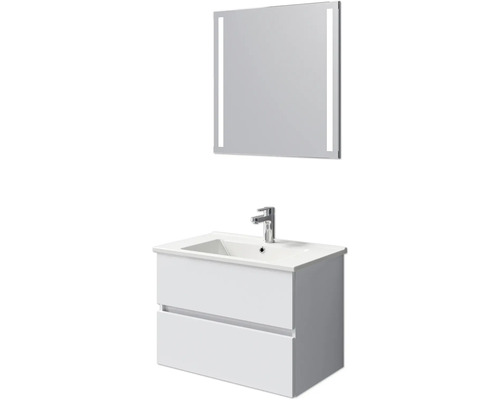 Badmöbel-Set Pelipal Cavallino BxHxT 75 x 200 x 45 cm Frontfarbe weiß hochglanz mit Keramik-Waschtisch weiß, Waschtischunterschrank und Spiegel