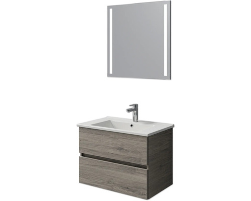 Badmöbel-Set Pelipal Cavallino BxHxT 75 x 200 x 45 cm Frontfarbe eiche sanremo mit Keramik-Waschtisch weiß, Waschtischunterschrank und Spiegel