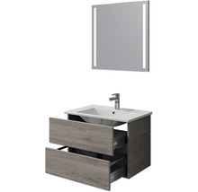 Badmöbel-Set Pelipal Cavallino BxHxT 75 x 200 x 45 cm Frontfarbe eiche sanremo mit Keramik-Waschtisch weiß, Waschtischunterschrank und Spiegel