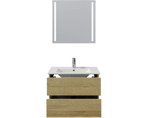 Badezimmermöbel-Set mit Waschbeckenunterschrank, Keramikwaschbecken und Spiegel mit Beleuchtung