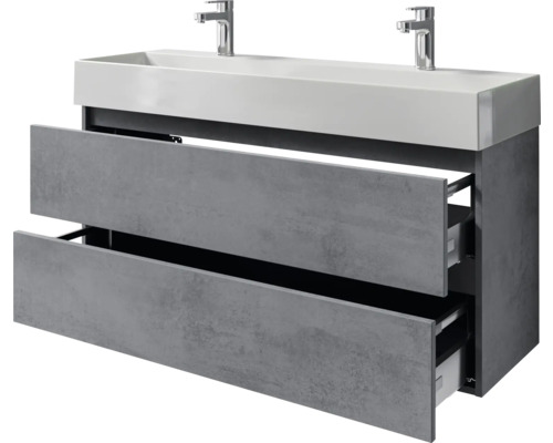 Waschtischunterschrank mit zwei Auszügen und Aufsatzwaschbecken