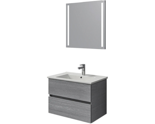 Badmöbel-Set Pelipal Cavallino BxHxT 75 x 200 x 45 cm Frontfarbe graphit struktur quer mit Keramik-Waschtisch weiß, Waschtischunterschrank und Spiegel Waschtischkombination mit Unterschrank, Waschbecken und Spiegel für das Badezimmer