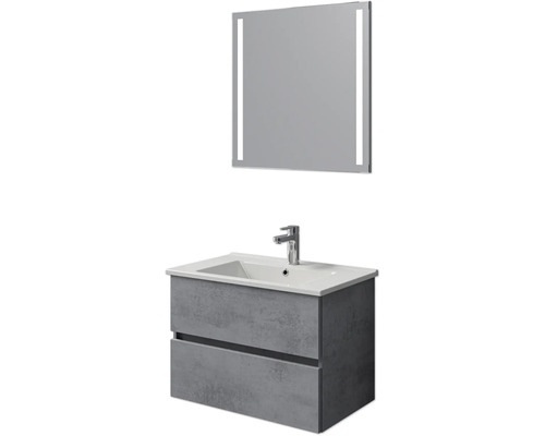 Badmöbel-Set Pelipal Cavallino BxHxT 75 x 200 x 45 cm Frontfarbe oxid dunkelgrau mit Keramik-Waschtisch weiß, Waschtischunterschrank und Spiegel