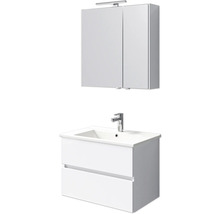Badmöbel-Set Pelipal Cavallino BxHxT 75 x 200 x 45 cm Frontfarbe weiß hochglanz mit Keramik-Waschtisch weiß, Waschtischunterschrank und Spiegelschrank mit LED-Beleuchtung